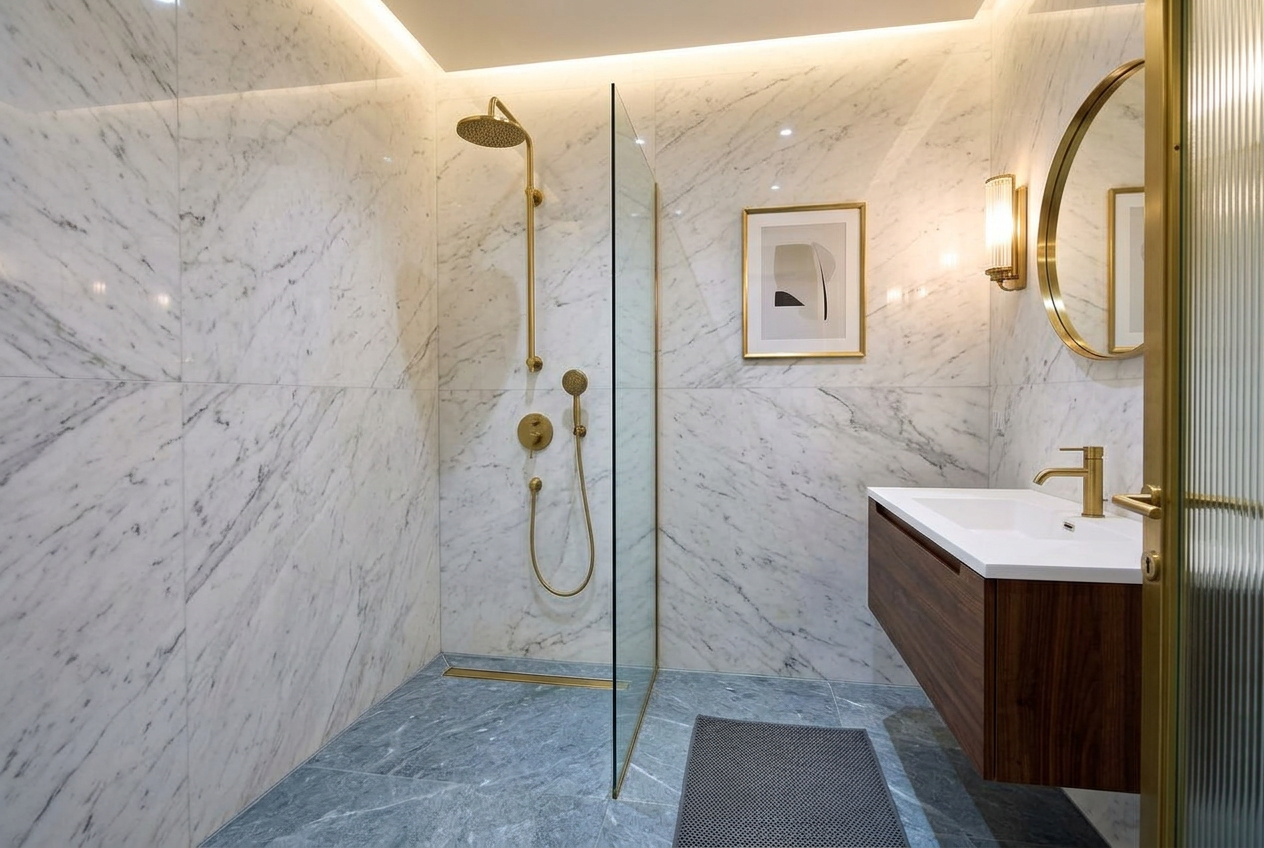 Salle de Bain Marbre — après rénovation